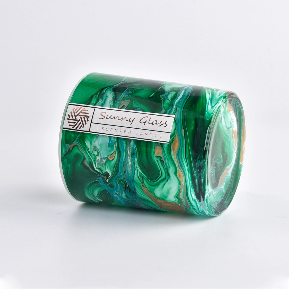 Customized gift box set marbled green glass candle holders and reed diffuser bottle