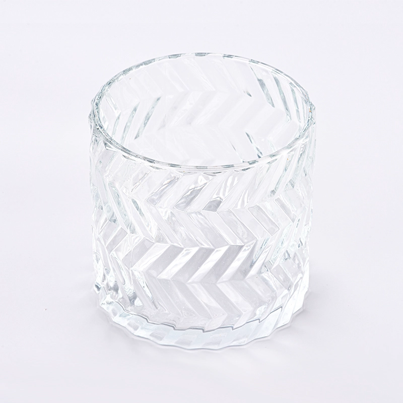 luxury large capacity embossed transparent glass candle holder