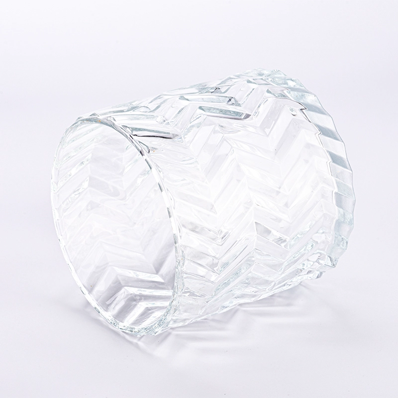 luxury large capacity embossed transparent glass candle holder