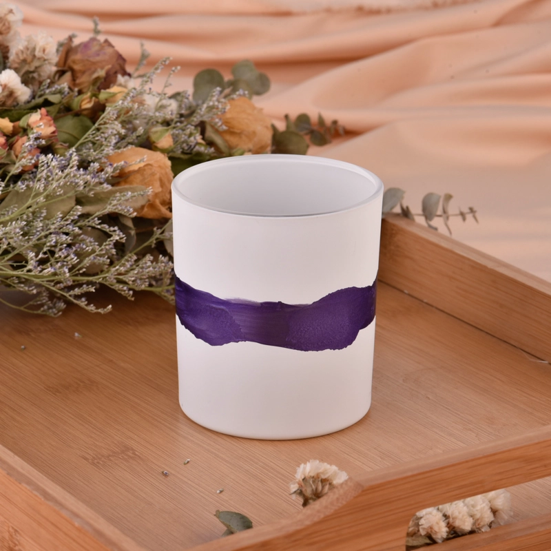 Luxury matte white hand painted purple glass candle jar for candle making