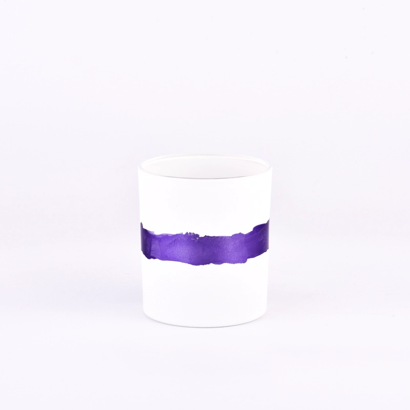 Luxury matte white hand painted purple glass candle jar for candle making