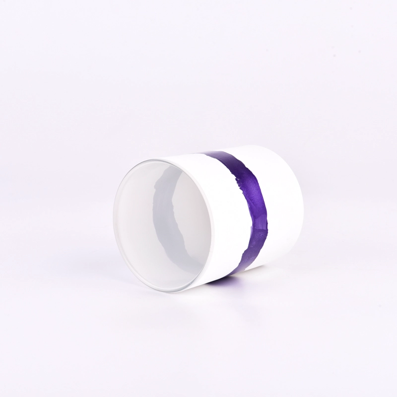 Luxury matte white hand painted purple glass candle jar for candle making