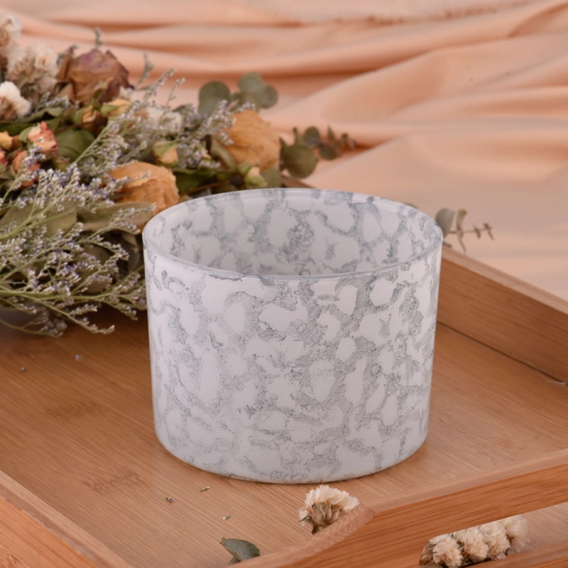 510ml gray wide mouth glass candle holder rock effect