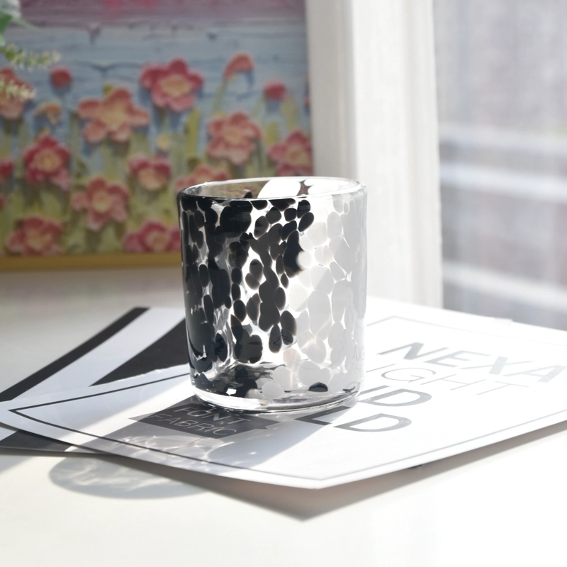 Wholesale custom made black and white spotted glass candle jars Wholesale custom made black and white spotted glass candle jars