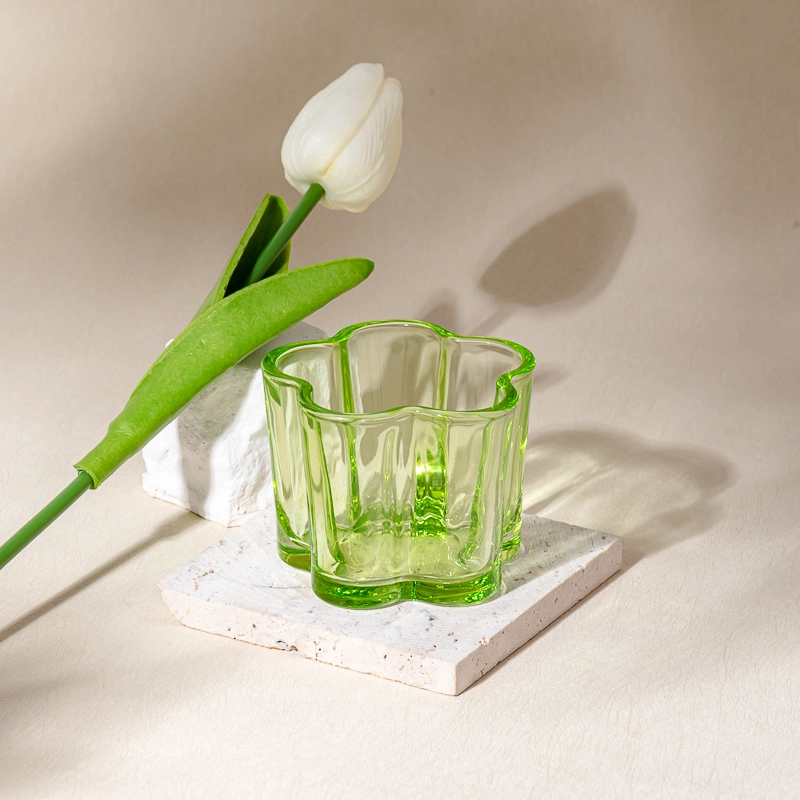 Wholesale 140ml transparent green color glass candle vessel for home decor