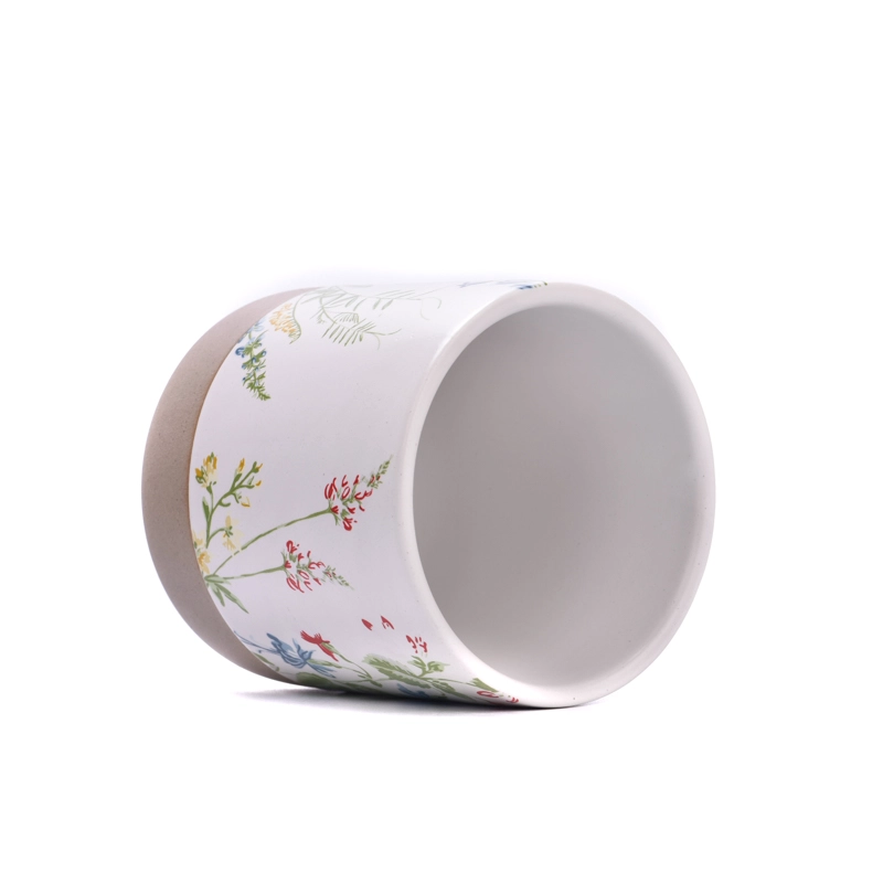 Fancy Decal 10oz Ceramic Cup Scented Candle Vessel for Decoration