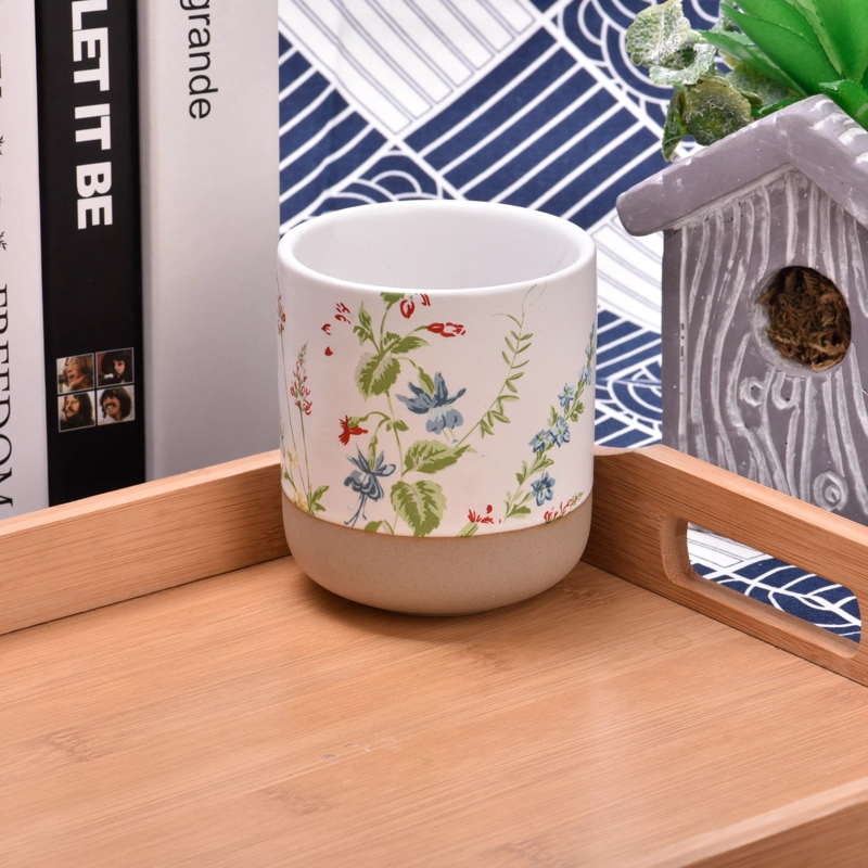 Fancy Decal 10oz Ceramic Cup Scented Candle Vessel for Decoration
