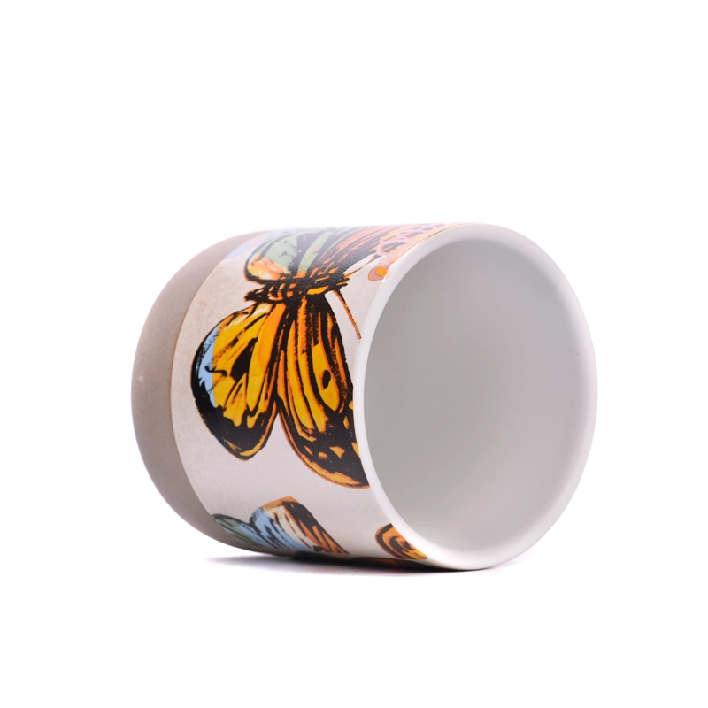 Popular Shape Butterfly Pattern 10oz Ceramic Cup Scented Candle Vessel Supplier