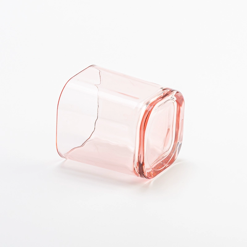 Transparent Glossy Pink Glass Container Scented Candle Jar Wholesaling