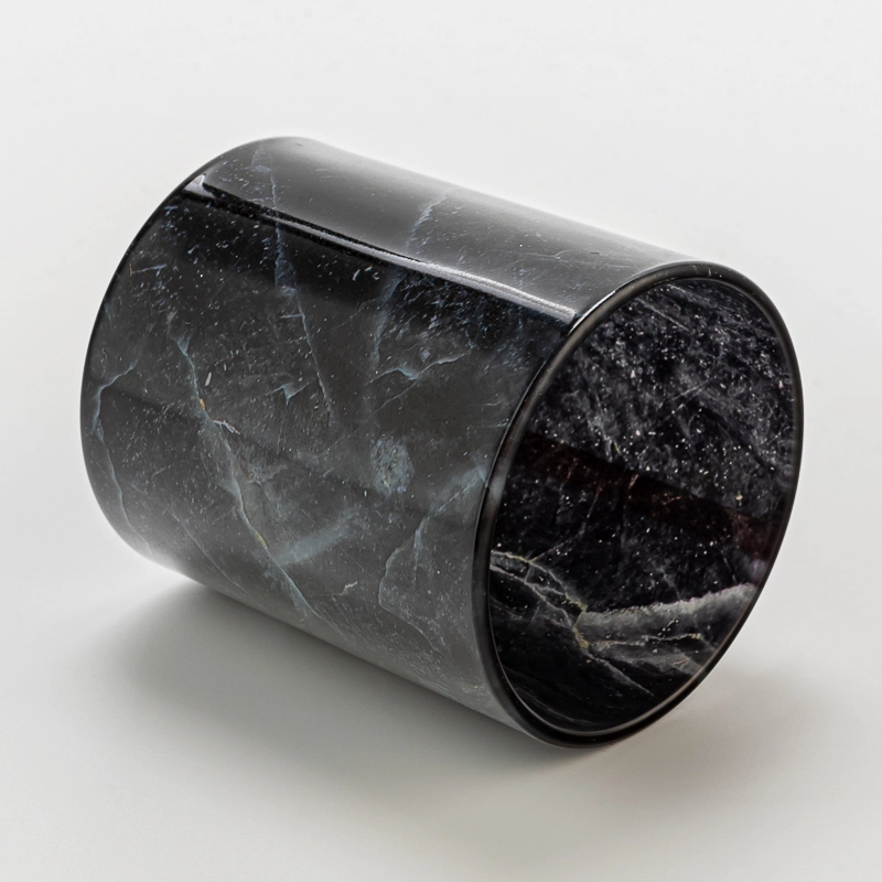 Luxury Black Marble Pattern Glass Candle Holder Jar for Scented Candle