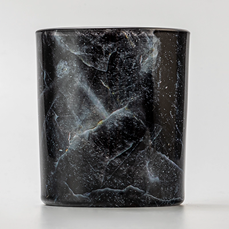 Luxury Black Marble Pattern Glass Candle Holder Jar for Scented Candle