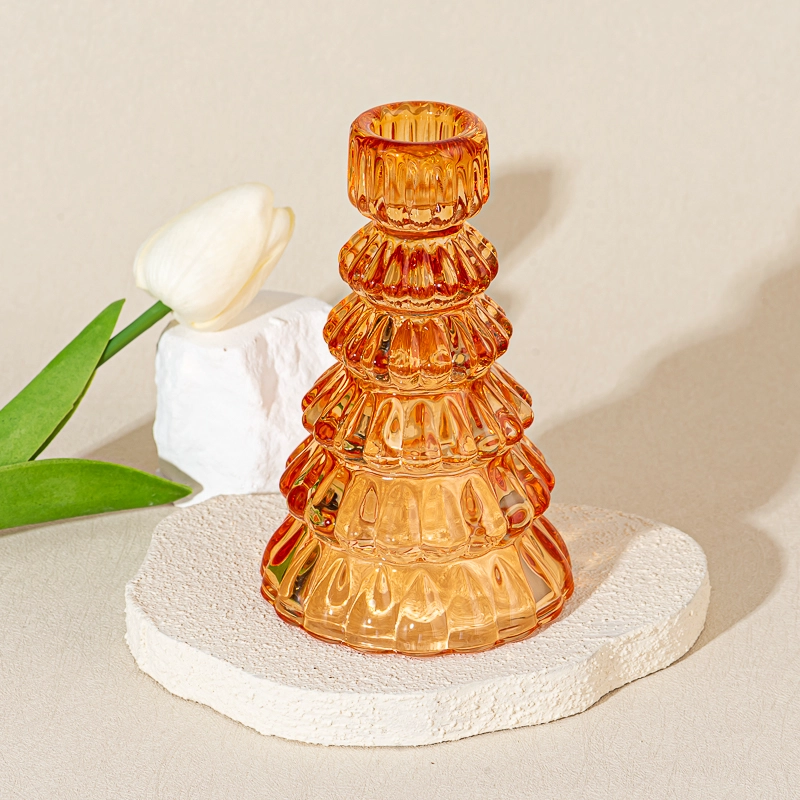 Luxury Amber Color Decorative Tealight Holder Glass Candle Jar