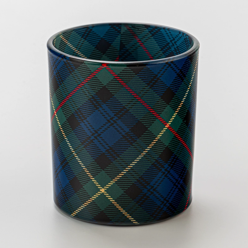 Vintage Decal Tartan Design Glass Candle Cup Scented Candle Jar Vintage Decal Tartan Design Glass Candle Cup Scented Candle Jar