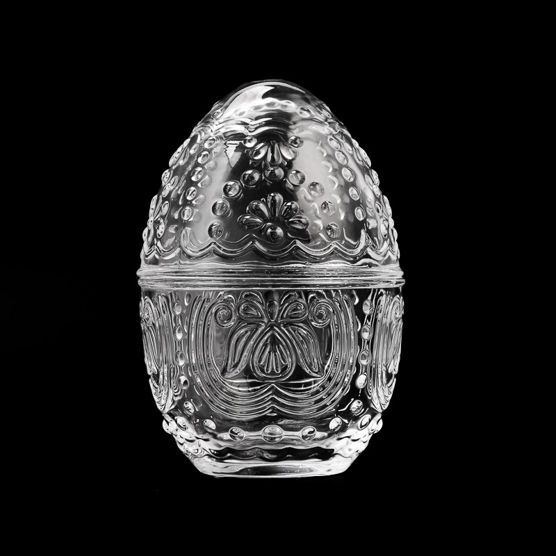 Creative Egg Shape Embossed Pattern Glass Container 286ml Candle Jar with Lid