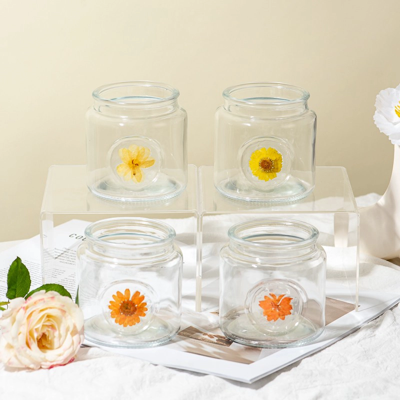 Creative Flower Finish Glass Container Empty Glass Candle Jar Manufacturing
