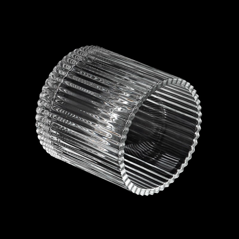 Popular Vertical Strip Design Glass Candle Vessel 17OZ Candle Holder with Round Lid