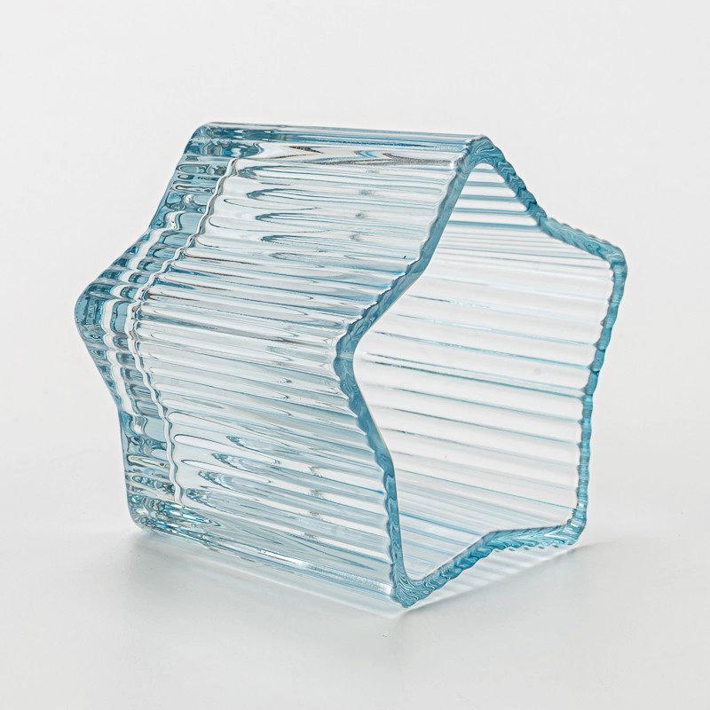 Popular Design Stripe Decor Light Blue Glass Candle Jar for Scented Candle