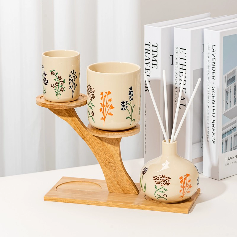 New Design Flower Pattern 480ml Ceramic Empty Candle Jar for Home Decor