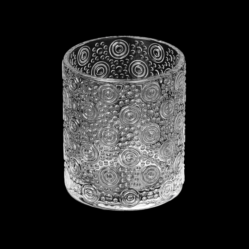 Luxury Embossed Pattern Glass Vessel 386ml Empty Candle Jar for Home Decor