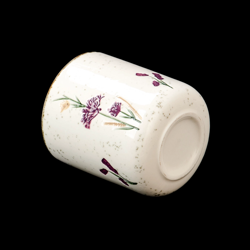 Flower Pattern Glazed Round Bottom 476ml Ceramic Candle Jar for Home Decor