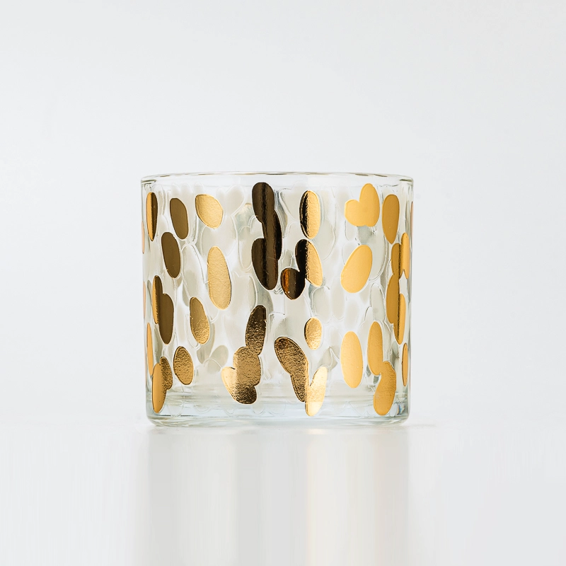 Premium Transparent Glass Candle Vessel with Custom Logo and Golden Spotted Pattern Decal 7oz for Home Wedding Party Decor Premium Transparent Glass Candle Vessel with Custom Logo and Golden Spotted Pattern Decal 7oz for Home Wedding Party Decor