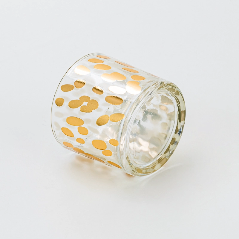 Premium Transparent Glass Candle Vessel with Custom Logo and Golden Spotted Pattern Decal 7oz for Home Wedding Party Decor Premium Transparent Glass Candle Vessel with Custom Logo and Golden Spotted Pattern Decal 7oz for Home Wedding Party Decor