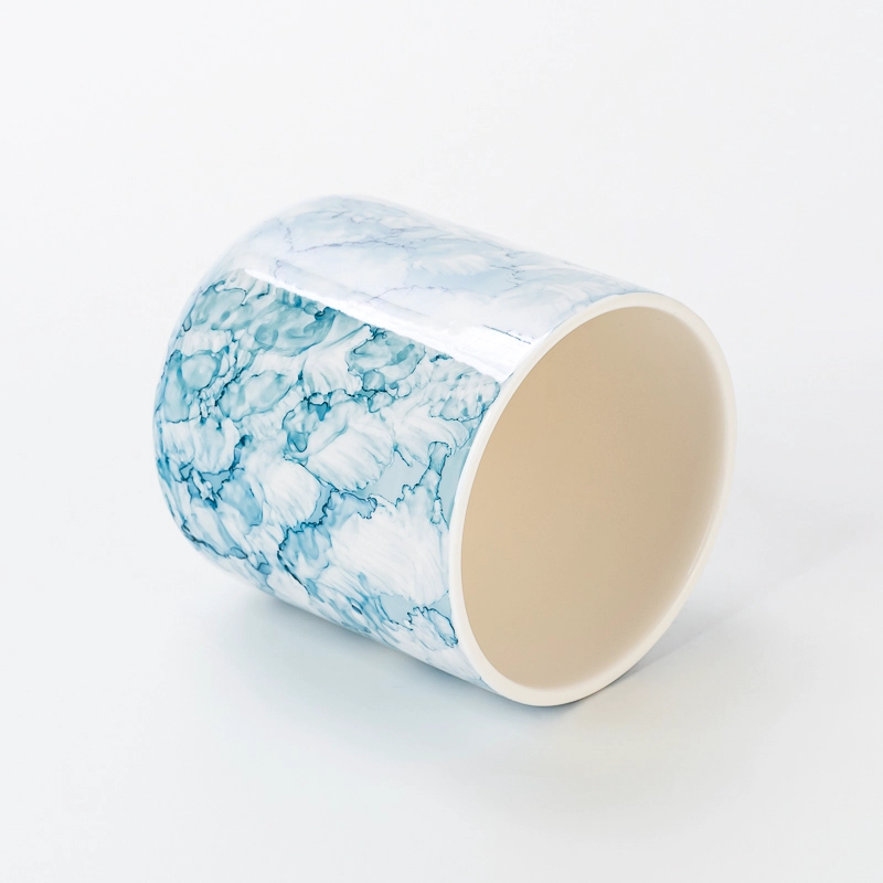 Elegant Blue Marble Pattern Porcelain Candle Jar Ceramic Candle Vessel