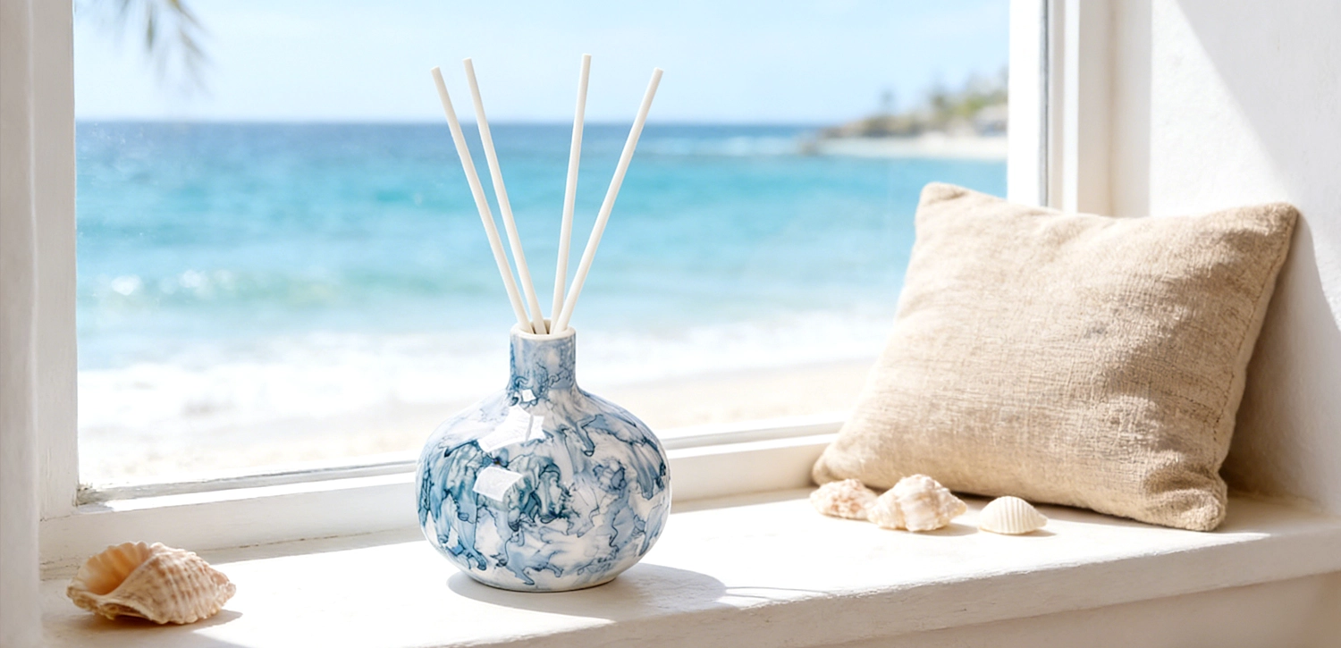 Luxury Blue Marbling Round Ceramic Bottle Reed Diffuser Bottle Supplying