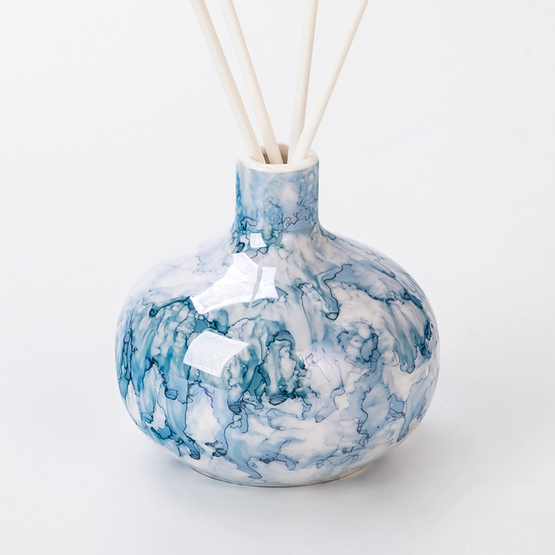 Luxury Blue Marbling Round Ceramic Bottle Reed Diffuser Bottle Supplying Luxury Blue Marbling Round Ceramic Bottle Reed Diffuser Bottle Supplying