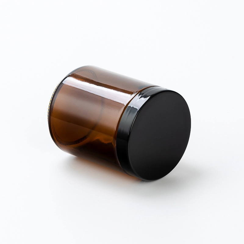 Modern Customized Color Amber 270ml Glass Candle Jar with Black Lid Custom Logo Recyclable for Home Decoration