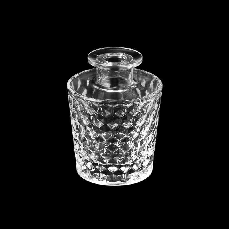 Diamond Embossed Clear Glass Diffuser Bottle Empty Fragrance Container for Home Aromatherapy