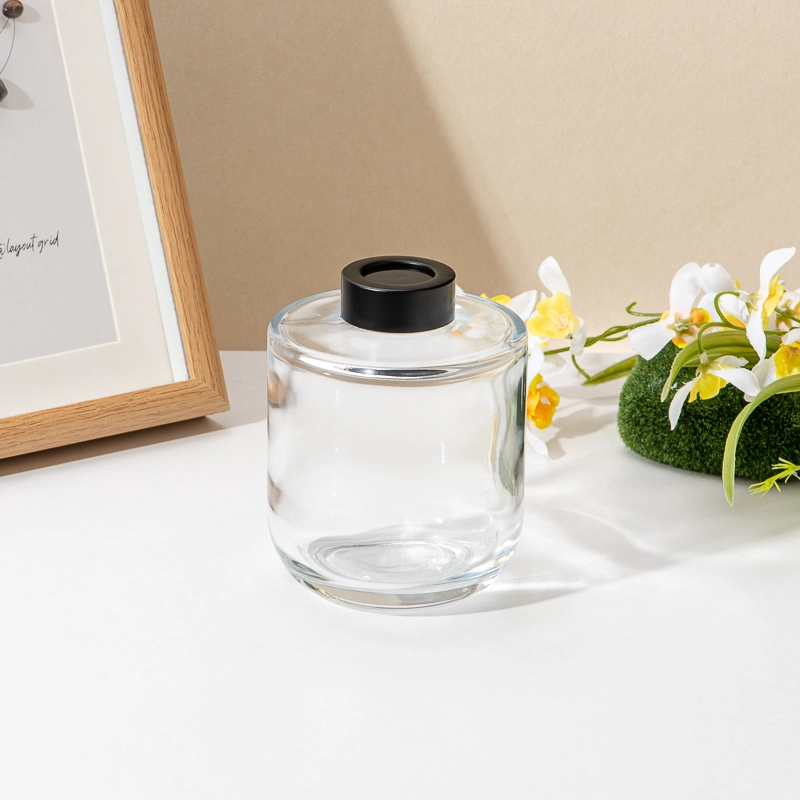 Clear Glass Reed Diffuser Bottle Round Bottom Black Cap Empty Fragrance Container Home Decor