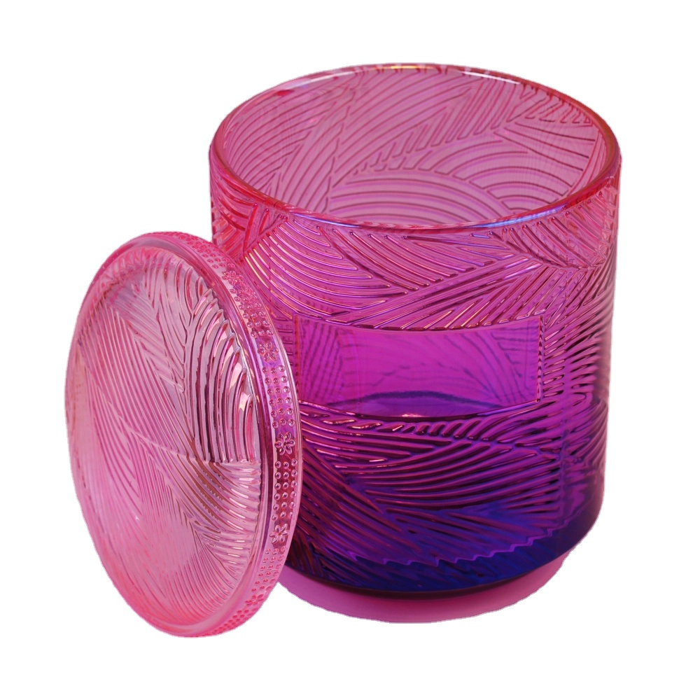 Colored custom luxury iridescent lotus glass candle holder with lids