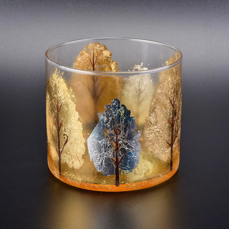Frosted gold glass candle container home decor