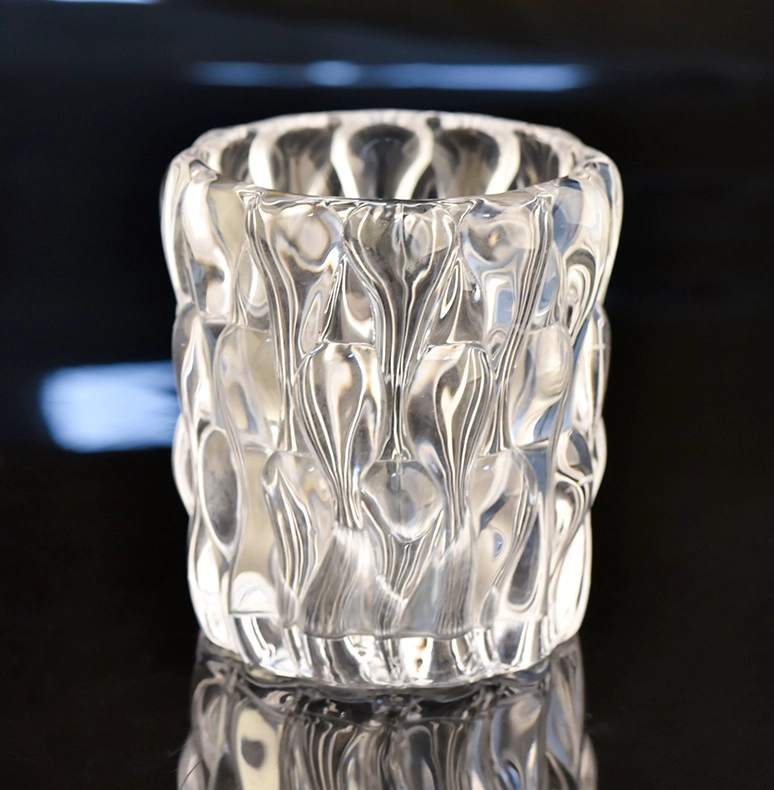 8oz unique embossed high-white glass candle holder glass jar for hotel decoration