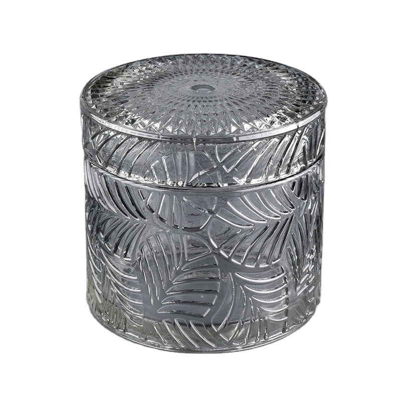 geo cut candle jar glass black with glass lid for wholesale