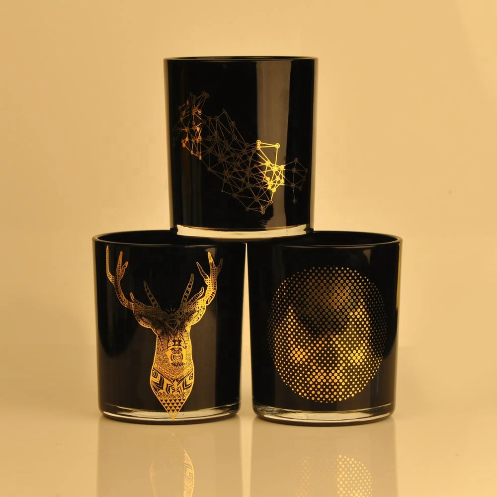8oz 10oz 14oz Wholesales custom black decorative empty luxury glass candle holders