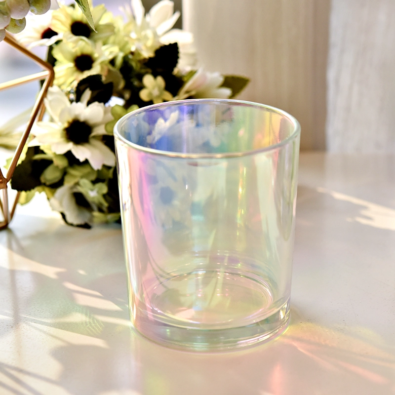 Shiny iridescent glass candle jars for scent candles