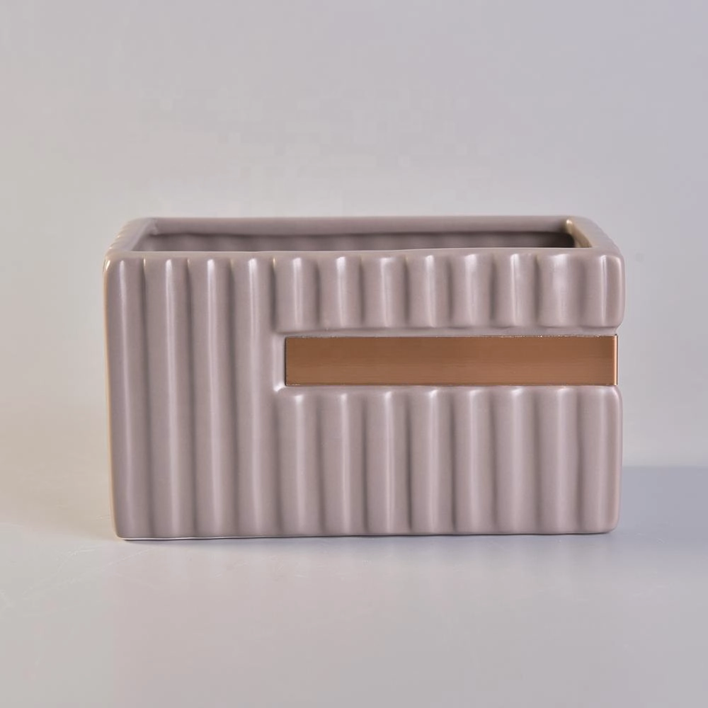 Wholesales antique square brown candle jar ceramic 8oz 10oz 12oz