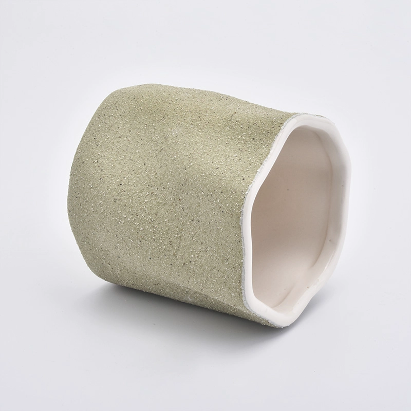 China Green Sand Effect Ceramic Candle Containers  for Home Decor Soy Wax Candlestick manufacturer