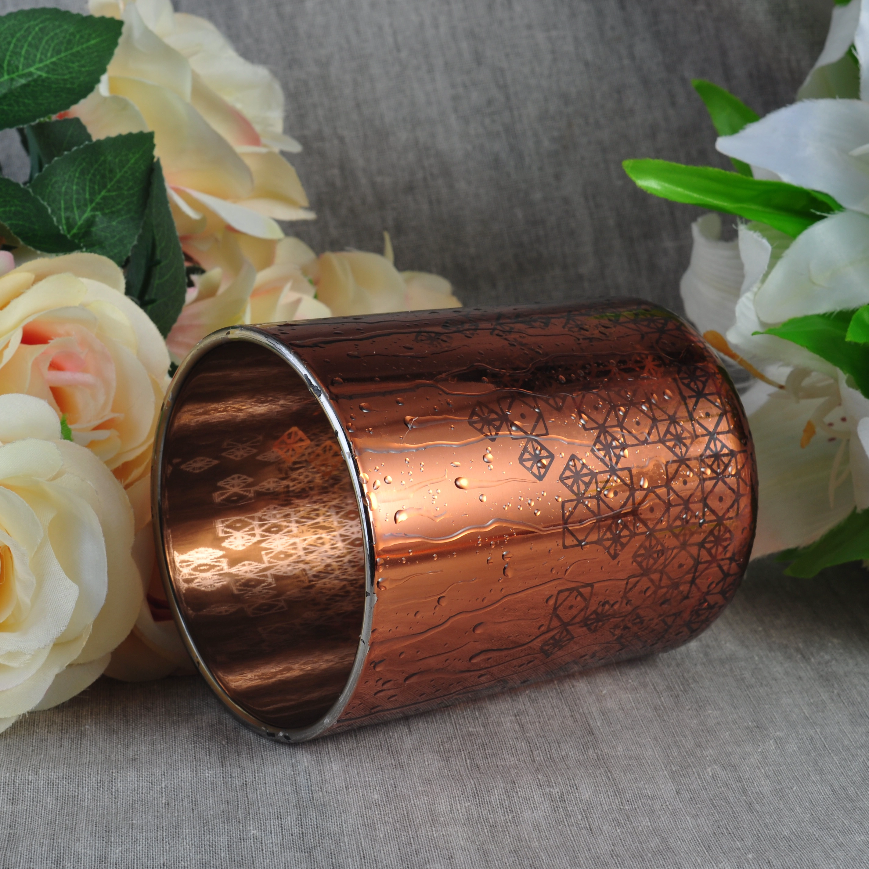 Wholesales logo printing empty electroplated glass candle jar