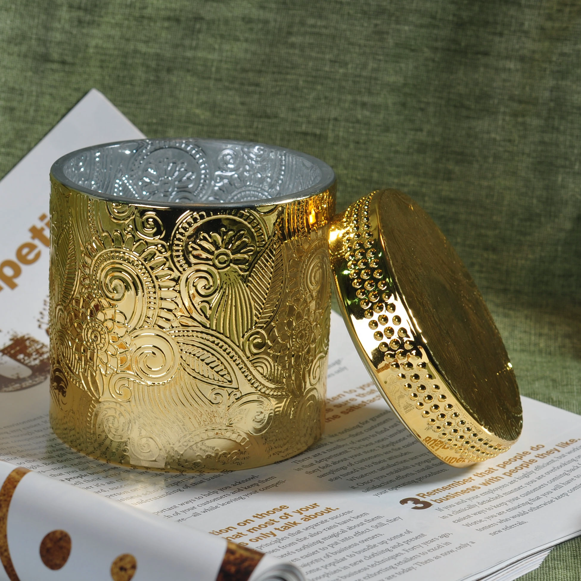 8oz 10oz 12oz Wholesales custom gold luxury candle holder glass with lids