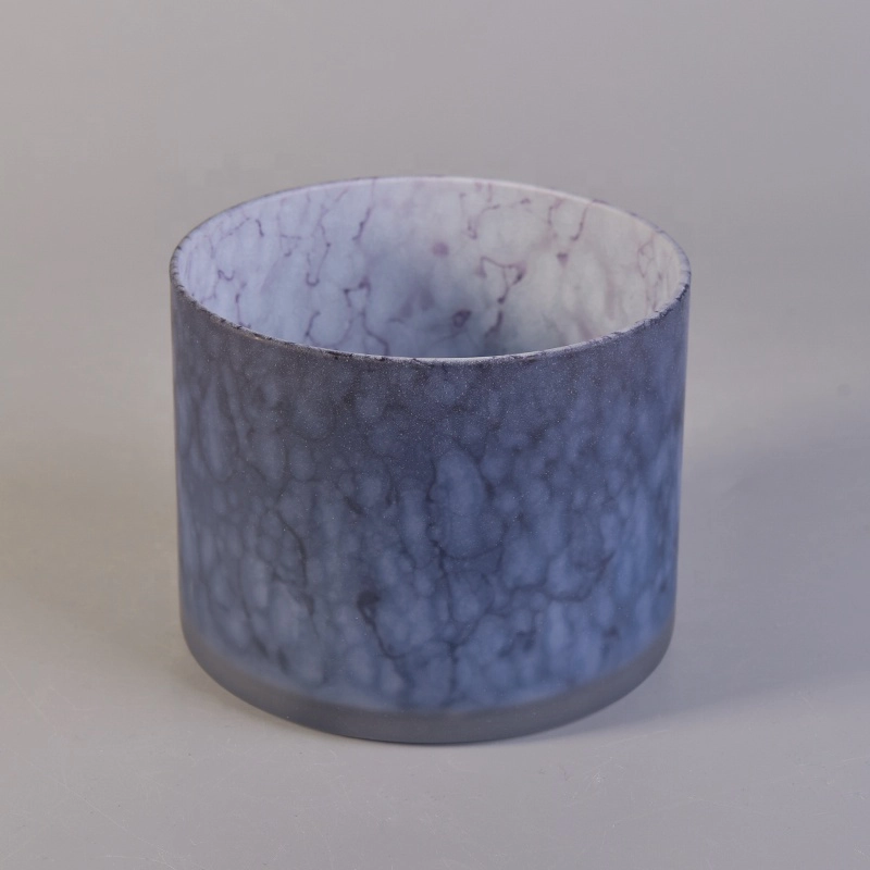 Dark blue frosted round glass candle holder