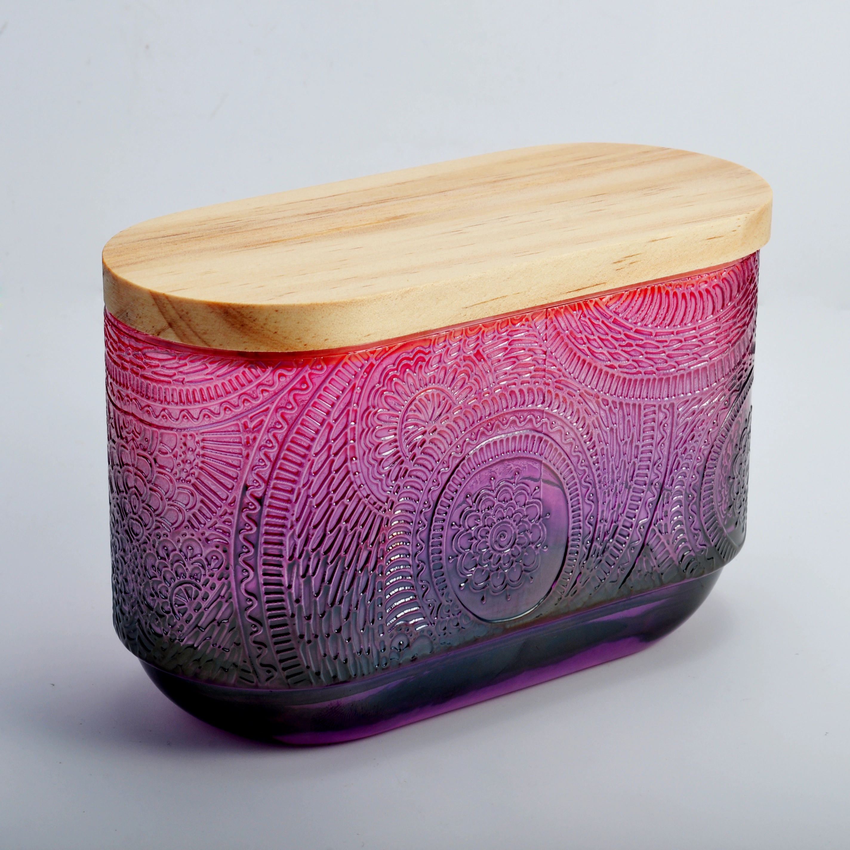 10oz chinese luxury pink glass candle jar with wooden lid