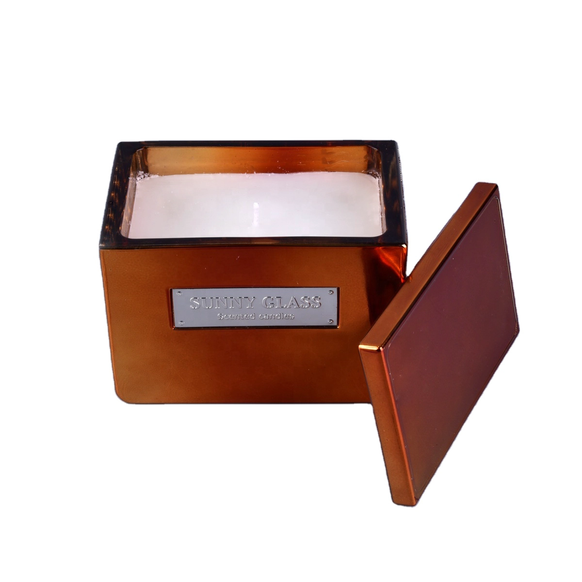 Wholesales luxury scented golden square glass candle vessel with lid 10oz 20oz