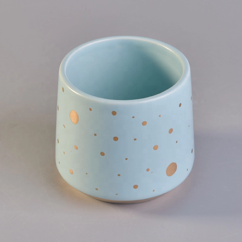 Wholesales custom blue empty ceramic candle holder vessels with wood lid