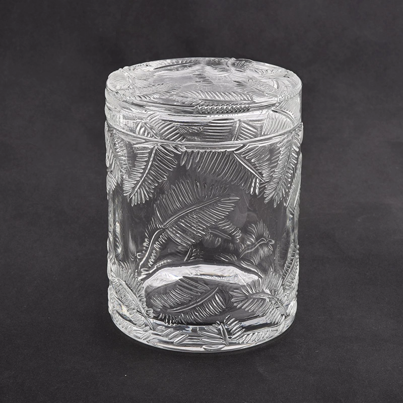leaf pattern glass candle holders with lid