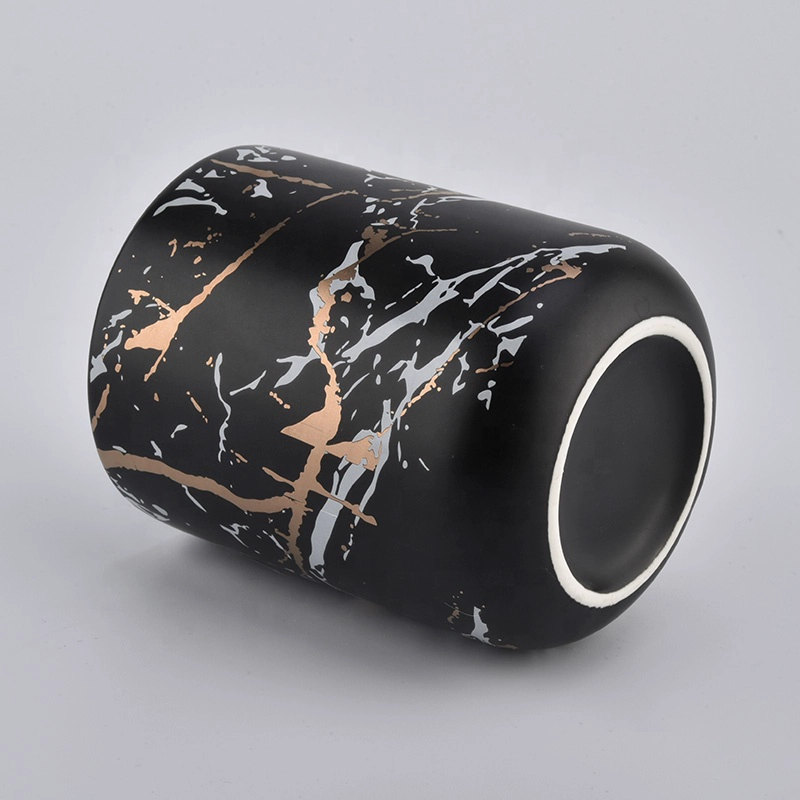 luxury black ceramic candle jars with artwork printing