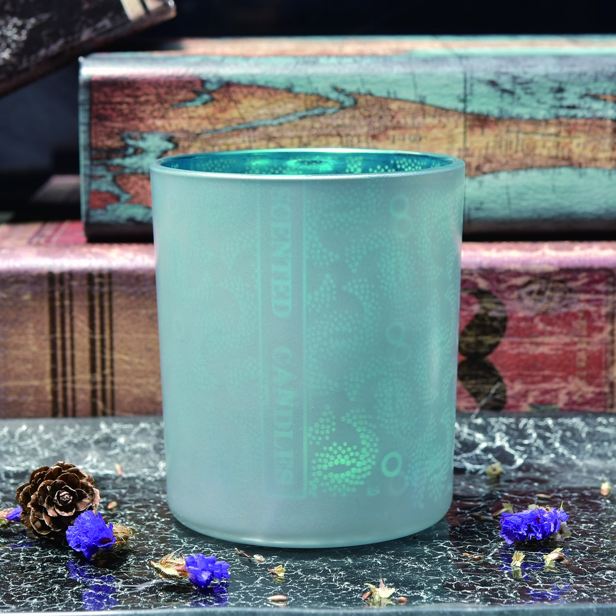 Custom matte electroplated cylinder glass candle holder 10oz