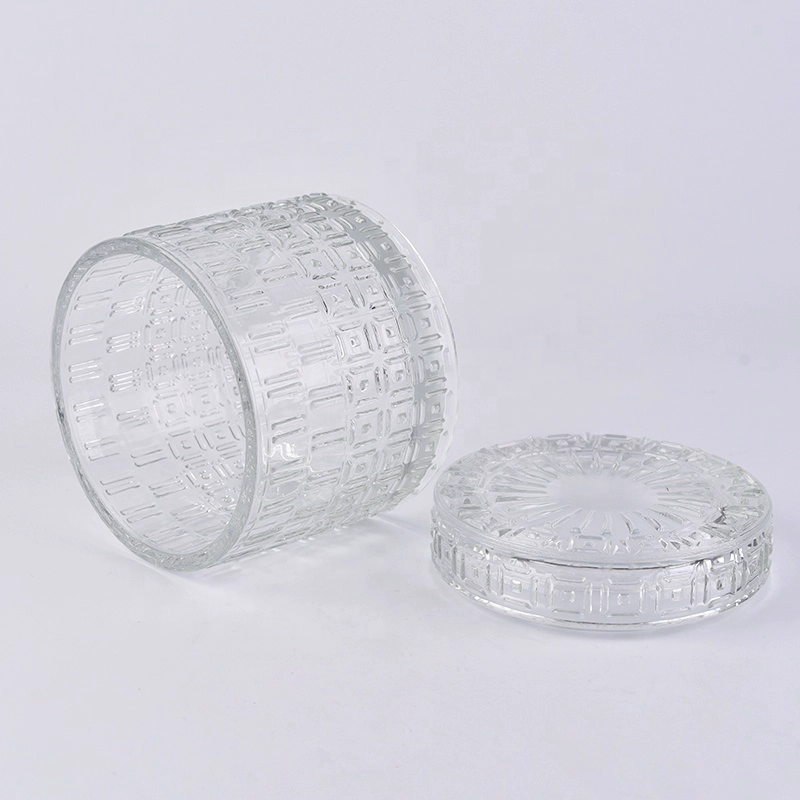 Embossed glass candle holder with lid for home decor